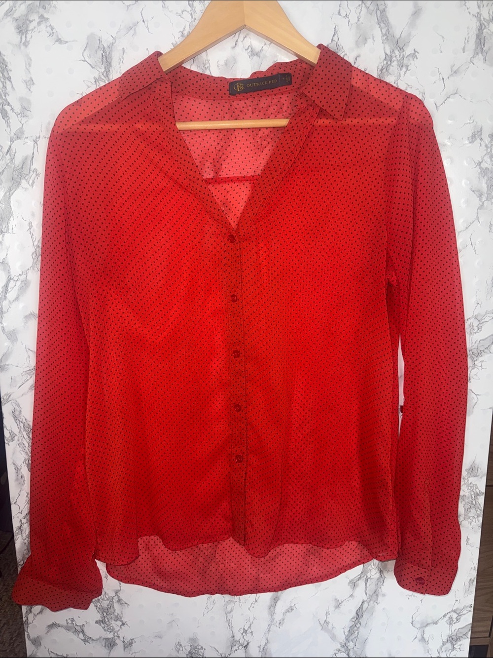 Outback Red Blouse Red Polka Dot Size M